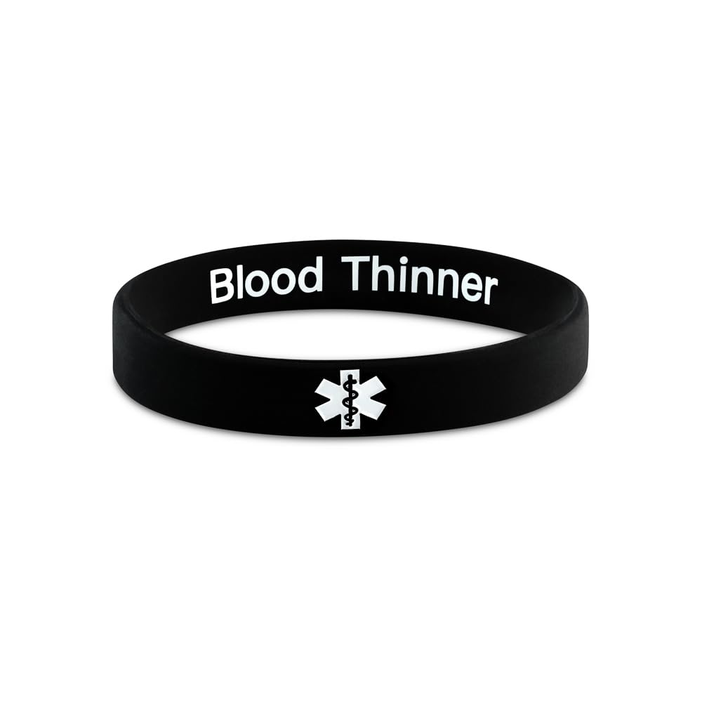 Blood Thinner Medical Alert Bracelet – Discreet/Hidden Message Silicone Wristband (202mm)