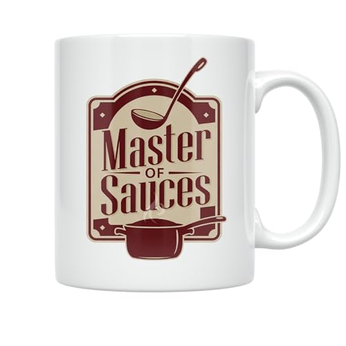 Culinary Enthusiast Coffee Mug - Master of Sauces Vintage Kitchen Badge - 11 oz White Ceramic - Artisanal Cooking Style