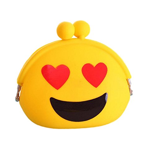 Preisvergleich Produktbild Niedliche Münzbox (Geldbeutel / Portemonnaie / Geldbörse) mit witzigen Emojis für Mädchen & Jungs aus weichem Silikon (auch als Schlüsseletui / Schlüsseltasche verwendbar) (Gelb (Liebe))