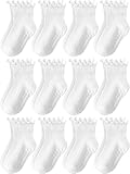 Aroveea Toddler Girls Socks 12 Pack Grip Non Slip Ruffle Frilly Cotton Socks for Toddlers Baby Girls Kids Cute 6M-7Years