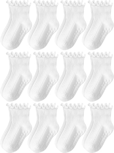 Toddler Girls Socks 12 Pack Grip Kids Cotton Socks for Toddlers 6M-7Years