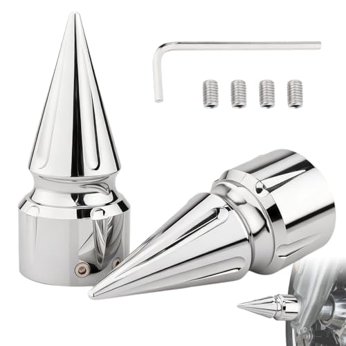 Front Axle Nut Covers CNC Black Chrome Caps Compatible with Harley Davidson Touring Sportster Trike Dyna Softail Street Glide Road King Iron 883 Fat Boy 2002-2024 (Spike-B Chrome)