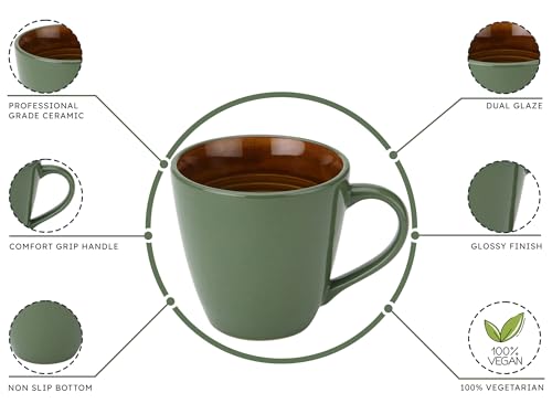 Image of Bodhi House Handcrafted Ceramic Coffee Mug Set of 4 Pieces (350 Ml), Stoneware Tea Cup, Microwave Safe Large Milk Mug, Glossy Finish, Ideal for Daily use, Casual Gatherings and Gifting, Forest Green