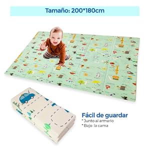 Edibaby, Alfombra Bebé Acolchada Plegable, Diseño Infantil, Colchoneta de Juegos para Suelo, Reversible, XPE, Tapete Baby Play Mat (Alphabet | 200×180 | 1.5 cm)