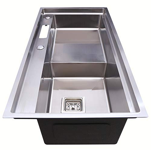 Image of CROCODILE 37x20 Inch 304 Grade Stainless Steel 1.2mm STEP Handmade Kitchen Sink | with Tap Provision, Heavy Duty, Anti-Rust, Sound-Dampening Sink for Modern Kitchens