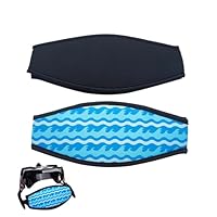 TUKEVA 2 Stück Tauchmaskenband Wasserdicht Maskenband Neopren-Maskenbandabdeckung Padded Neoprene Strap Cover für Wassersport für Männer und Frauen Tauchen,Schwimmen,Wassersport (Schwarz,Blaue Welle)