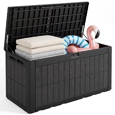 Quictent 100 Gallon Resin Deck Box, Weatherproof Waterproof Outdoor Storage Bench, Heavy Duty UV Resistant Lockable Container for Garden, Pool Supplies, Patio Cushions & Furniture Accessories