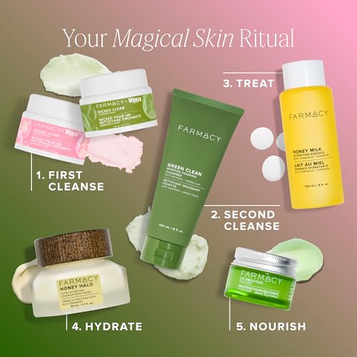 Image of Farmacy x WICKED Cleansing Balm Skin Care Set - Travel Size Makeup Remover Duo - Limited Edition Wicked Clean Skincare Set Includes Pink & Green Balms - Gently Removes Make Up, SPF & Oil (2 Count)