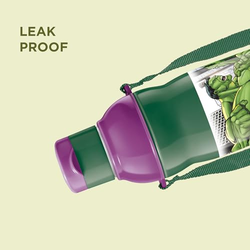 Image of Milton Marvel Kool Elite 400 Insulated Water Bottle for School Kids I Food Grade, Leak Proof Flip Top Lid, Easy to Carry Loop, Insulated Thermo Sipper Bottle for Kids, 426 ml, Dark Green (Hulk Print)