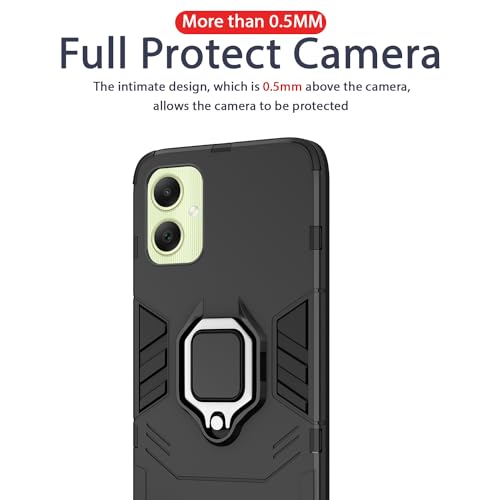 Image of Pikkme Back Cover | D5 Tough Armor Bumper | 360 Protection Case | Ring Holder Stand Case for Samsung Galaxy A05 / M05 / F05 (Black)