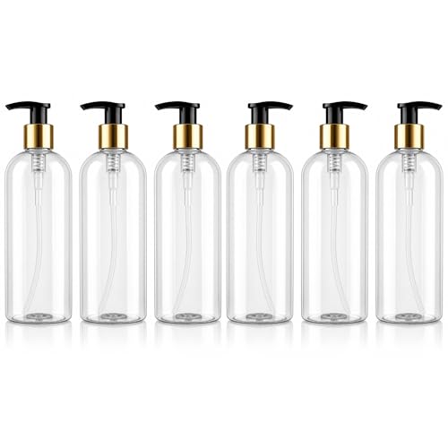 Image of Prakash Empty Plastic Pump Bottles Dispenser 500ml Portable Shampoo Lotion Hand Bottle (Transparent Golden Pump 500ML, Pack of 6)