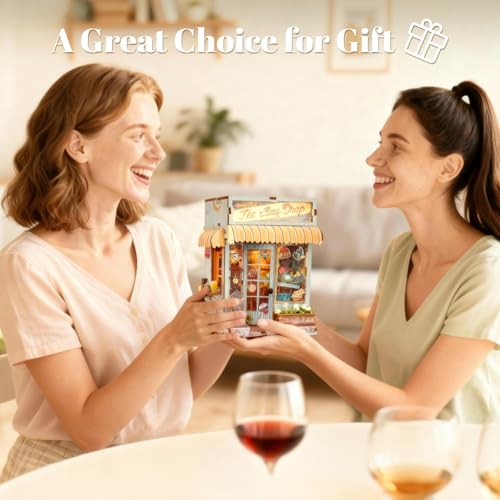 2 Pack DIY Book Nook Kits - Miniature House Kit Set Blossomary Atelier Florist Shop & The Last Drop Bar, 3D Wooden Puzzles, Touch LED Light, Bookshelf Decor Assembly Hobby Gift for Adults - Image 8