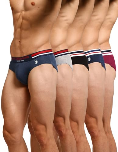 Image of U.S. Polo ASSN. Men's I006 Elasticized Waist Pure Cotton Underwear Briefs - Pack of 5
