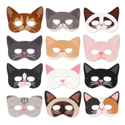 SIFAN 12 Pcs Cat Masks Hello Kitty Costume Theme Cat Birthday Party Supplies for Adults Girls Cat Party Decorations Kids' Dress Up & Pretend Play Photo Prop Accessories