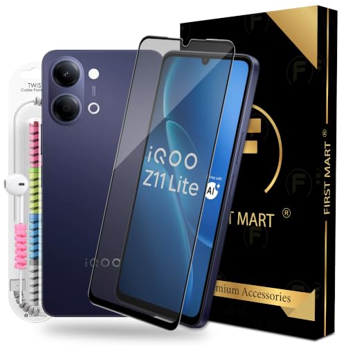 Image of FIRST MART Matte Anti-Glare Tempered Glass iQOO Z11 Lite With Installation Kit | Military-Grade Gaming Screen Protector & Cable Guard | Edge to Edge Coverage | Black