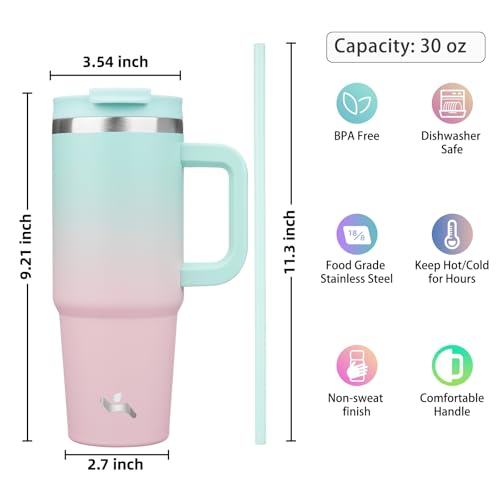 Image of Konokyo 30 oz Insulated Tumbler Water Bottle with Handle, Straw Lid