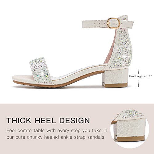 Image of Dufannie Girls Sandals Low Heels Dress Pump Ankle Strap Open Toe Flower Girl Wedding Party for Toddler Little Big Kid
