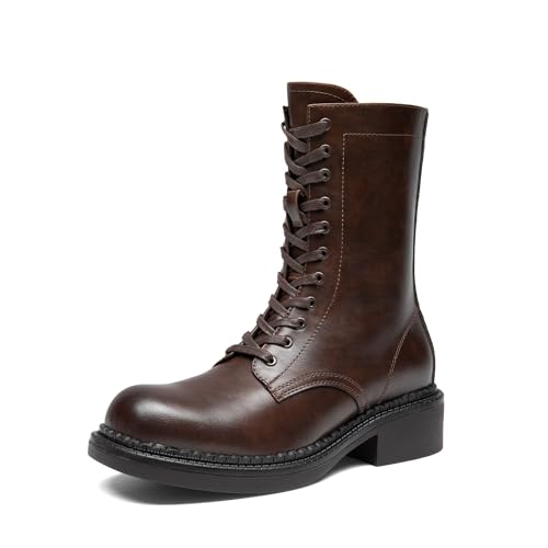DREAM PAIRS Botas con cordones para mujer, botines cómodos con cremallera lateral y plantilla acolchada,Size 40,Marrón,DWUMMB2523