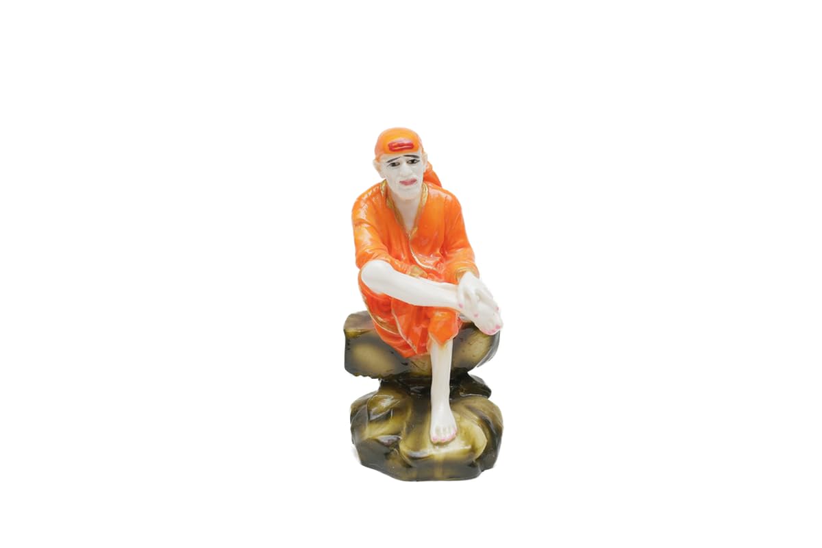 Shirdi Sai Baba Sitting Position Idol|Shri Sai Nath Decorative Sculpture -Resin Statue For Pooja & Decoration,Gifts -Om Sai Ram Religious Murti For Good Luck 10X5X11Cm Multi