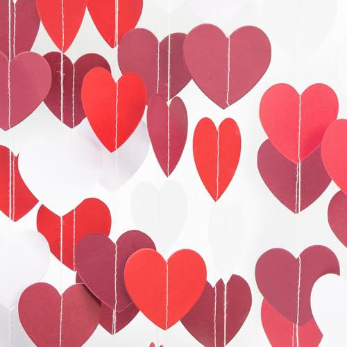 White Burgundy Red Anniversary Decorations – 52Ft Paper Garland Streamer Birthday Party Banner Engagement Bachelorette Mothers Day Wedding Baby Bridal Shower Valentines Day Hanging Heart Decoration