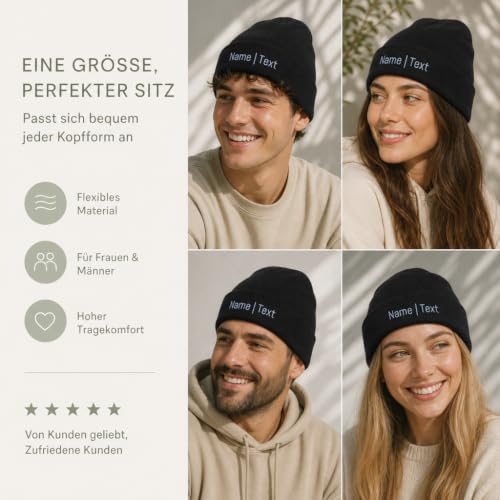my STITCHERY Bonnet avec nom ou texte brodé - Bonnet personnalisé en tricot double couche de qualité supérieure comme idée cadeau exceptionnelle, Noir , taille unique – vue 7