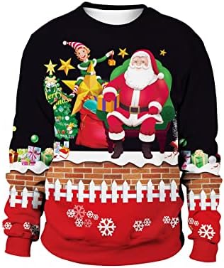 Ugly Christmas Jumpers for Women and Men Funny Novelty Santa Xmas Jumper No Hood 3D Print Snowman Sweatshirt Long Sleeve Pullover Christmas T-Shirt UK Clearance