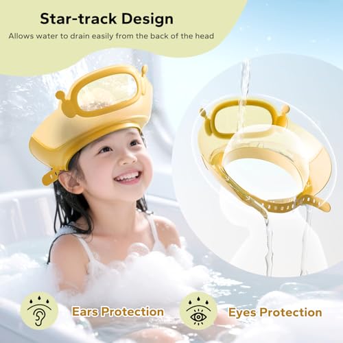 Image of FUNUPUP Baby Shower Cap for Kids, Baby Bath Shampoo Visor Cap Hair Washing Shield Adjustable, Yellow Robot