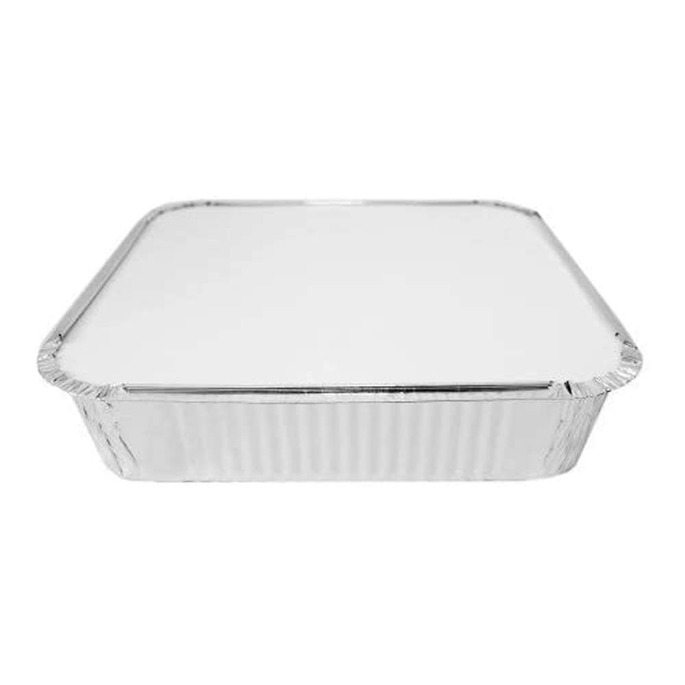 We Can Source It Ltd - Large Aluminium Foil Food Containers with Lids - Disposable Rectangular Takeaway Trays 9x9x2cm - Freezer Safe Food Storage Boxes for Catering and Meal Preparation - Pack of 50