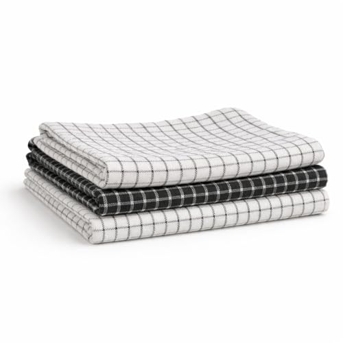 Image of Terry Tea Towels Pack of 3 – 100% Cotton Kitchen Towels 70 x 40 cm – Super Absorbent & Durable Dish Cloths – Machine Washable Drying Towels for Home & Commercial Use (Blue/Red/Black/Grey) (Grey)