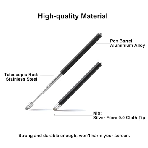 2-in-1 Teleskop Zeigestab mit Tablet Stift, Ausziehbar Klassenzimmer Zeiger für Lehrer, 1M Teleskopstab Whiteboard Tafel Zeiger für Präsentationen, Seminare, Vorträge (Silber)