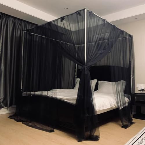 America Village Style Princess 4 Corner Post Bed Thinken Encryption Mosquito Netting; Bedding Curtains for Baby Girls Kids Bedroom Dectors Drapes Canopies (Black-2, Full)
