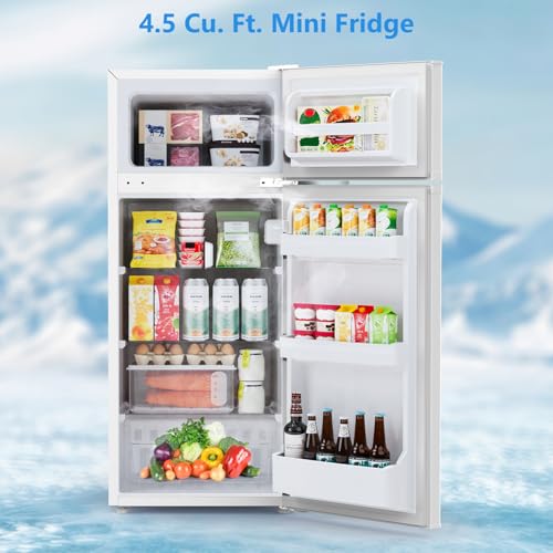 Image of Electactic 4.5 Cu.Ft Mini Fridge with Freezer, 2-Door Compact Refrigerator With 2 Removable Shelves, 3 Level Adjustable Thermostat, Quiet Efficient for Kitchen, Office, Dorm, Apartment-Classic White