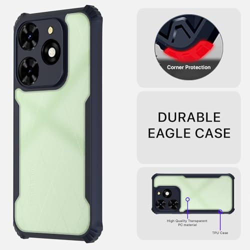 Image of Pikkme Tecno Spark 20C Back Cover | Crystal Clear Transparent Back | Ultra Hyrbid | Full Camera Protection | Raised Edge | Bumper Back Case (Blue)