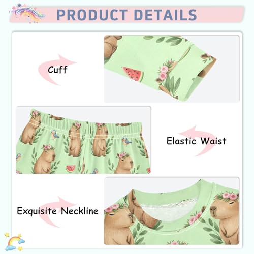 Pajama Sets Long Sleeve Cute Capybara with Flowers Pattern Soft Comfy Sleepwear 2 Piece PJS 3-8T4