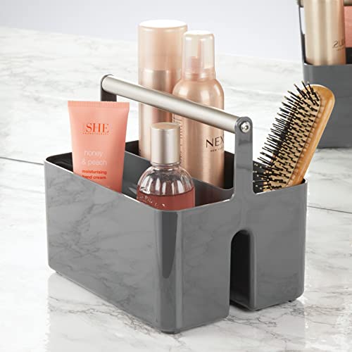 Mdesign Plastic Shower Caddy Storage Organizer Utility Tote, Divided Basket Bin - Metal Handle For Bathroom, Dorm, Kitchen, Holds Soap, Shampoo, Conditioner - Aura Collection - Dark Gray/Matte Satin #TOP2