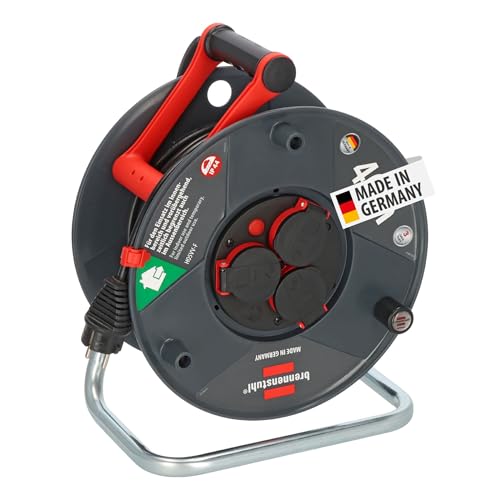 Brennenstuhl Enrollacables Garant V2 IP44 40m exterior (Made in Germany, 3 tomas de corriente con contacto de puesta a tierra, plástico especial)