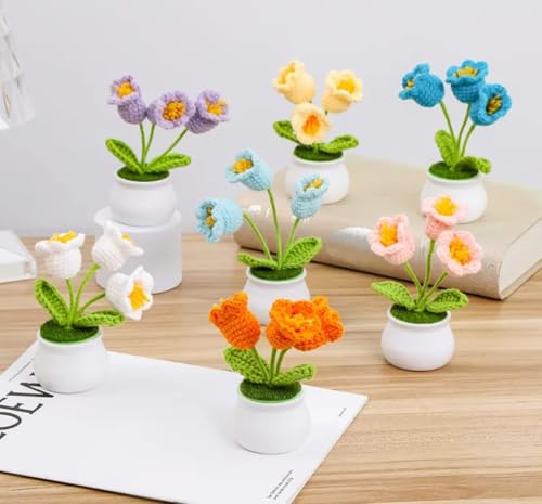 Image of VRB Dec Plastic TM 1 Pcs Crochet Flowers Artificial Daisy for Office Desk Car Dashboard Decor,Home Decoration, Office, Bedroom, Christmas Decor, Wedding,Diwali (Single White Daisy with Pot)