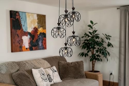 Image of Modern Multi-Light Pendant Lamp for Living Room & Dining Area | Designer Cluster Hanging Ceiling Light with Metal Frame | Decorative Ambient Lighting for Home, Cafe & Staircase | E27 Holder