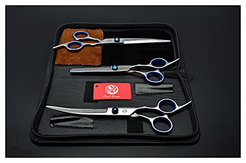 3Pcs Set 7 Inch Animal Hairdressing Scissors Bent Up Curve + Cutting + Thinning Shears Dogs Cats Pets Hair Scissors Scissors Pet Hair Cutting Shears,Blue
