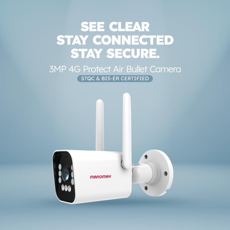 Image of MANOMAY 3MP 4G Bullet Security Camera BIS-ER (STQC) Certified IP66 All Time Color Night Vision Human Detection Supports Upto 256GB Memory Card Cloud Storage CCTV Camera for Home Office Shop M1097-SF
