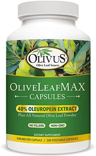 OliveLeafMAX Olive Leaf Extract (40% Oleuroepin) + Organic Olive Leaf Powder + No Fillers + 300 Vegetarian Capsules + Sourced from Spain and Manufactured in USA at GMP Facility