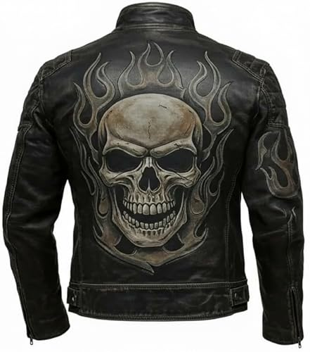 Image of Mens Flames Leather Jacket Gothic Motorcycle Fire Biker Heavy Metal Rock Punk Jacket