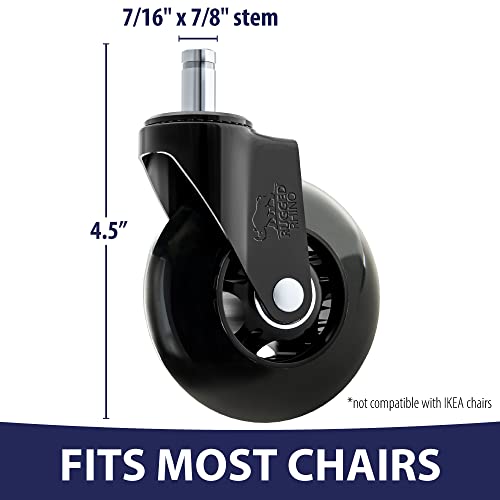 Rugged Rhino Office Chair Wheels 5 Pack, Heavy Duty Non-Scratch Roller Replacement Casters For Home Office Computer Gaming Chairs, Smooth Glide On Wood Floors And Carpet, Easy Install Fits Most, Black #TOP6