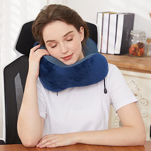 Image of TALLGO Travel Pillow, Best Memory Foam Neck Pillow Head Support Soft Pillow for Sleeping Rest, Airplane Car & Home Use (Dark Blue)