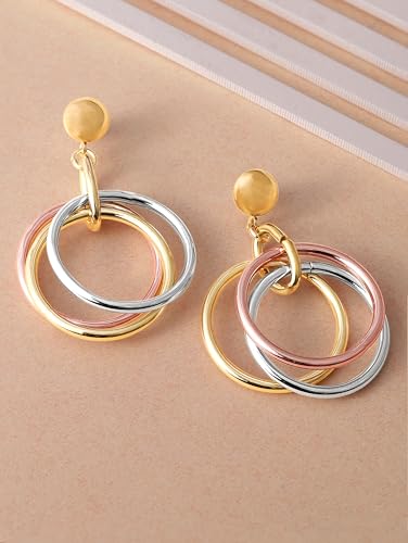 Image of Rubans Dual Plated Matte Finish Drop Hoop Earrings For Women Stylish