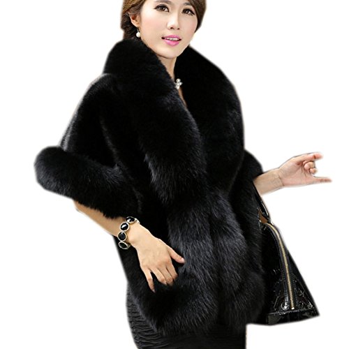 Modelshow - Chal de piel sintética, de imitación de visón, de imitación de piel de zorro, abrigo de invierno, de novia, elegante negro negro Cover