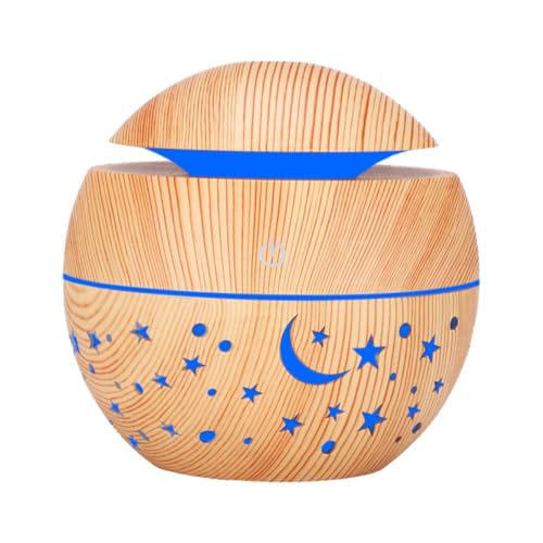 VICASKY Humidificador de Escritorio USB 130Ml Luz LED Decorativa y Difusor de Aroma en Diseño Calado de Estrellas y Luna para Dormitorio y Oficina