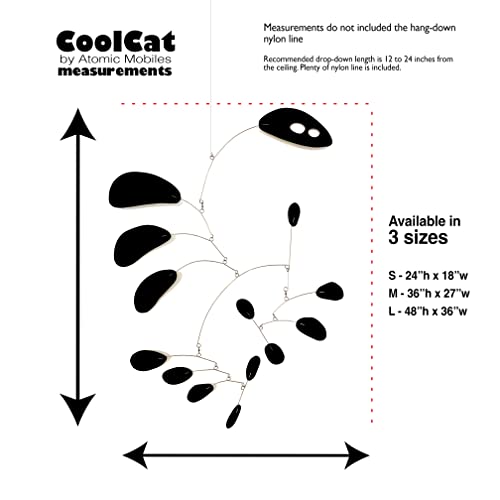 Elegant Black Coolcat Art Mobile - Black - 3 Sizes - Mid Century Modern Home Decor Style Hanging Mobiles - Groovecats Collection (L - 48"H X 36"W) #TOP3