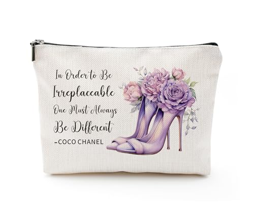 Coco Chanel Quotes Bolsa de maquiagem, presente de moda para Gilrs, para ser insubstituível, é preciso sempre ser diferente, bolsa de cosméticos à prova d'água de linho, bolsa de acessórios de viagem,