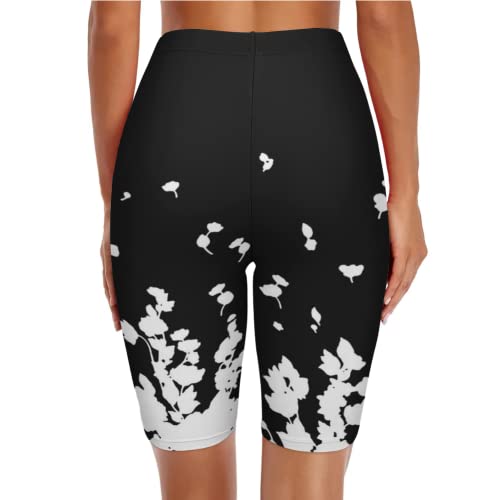 Kevamolly Women Swim Shorts High Waisted Sport Biker Shorts Swimsuit Bottoms Long Bathing Suit Rash Guard Board Shorts Black White Flower Xl #TOP2